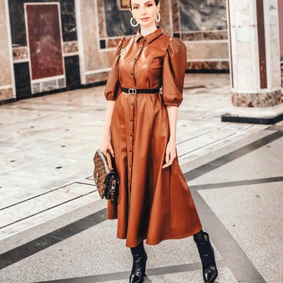 Zara Dresses Zara Brown Faux Leather Midi Dress Poshmark